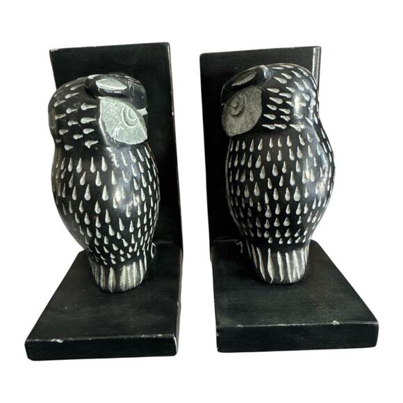 Vintage Hand Carved Soapstone Owl Bookends Set of 2 - Picture 6 of 10